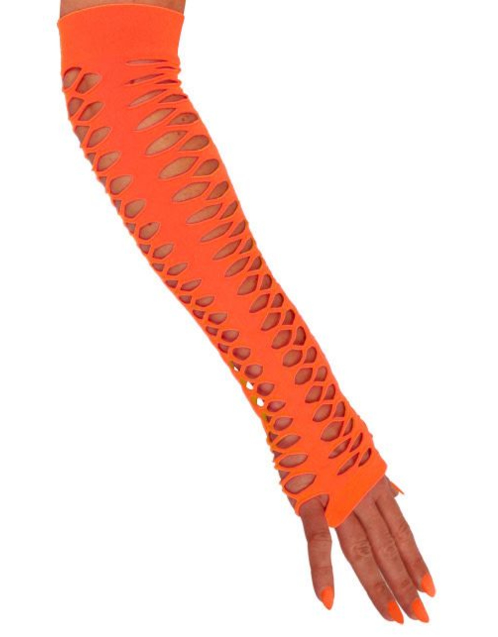 Handschoenen vingerloos grote gaten oranje 40 cm