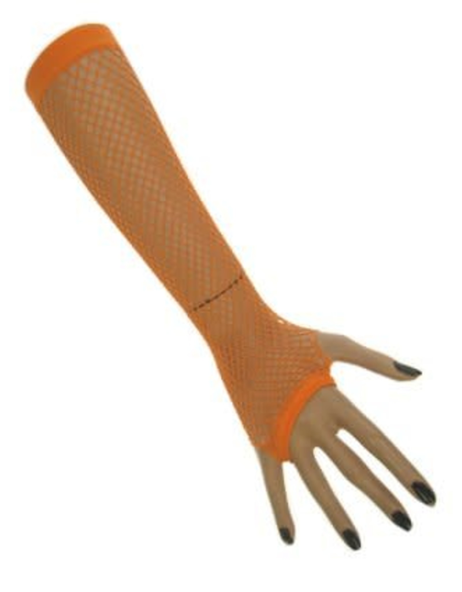 Nethandschoenen lang vingerloos fluor oranje
