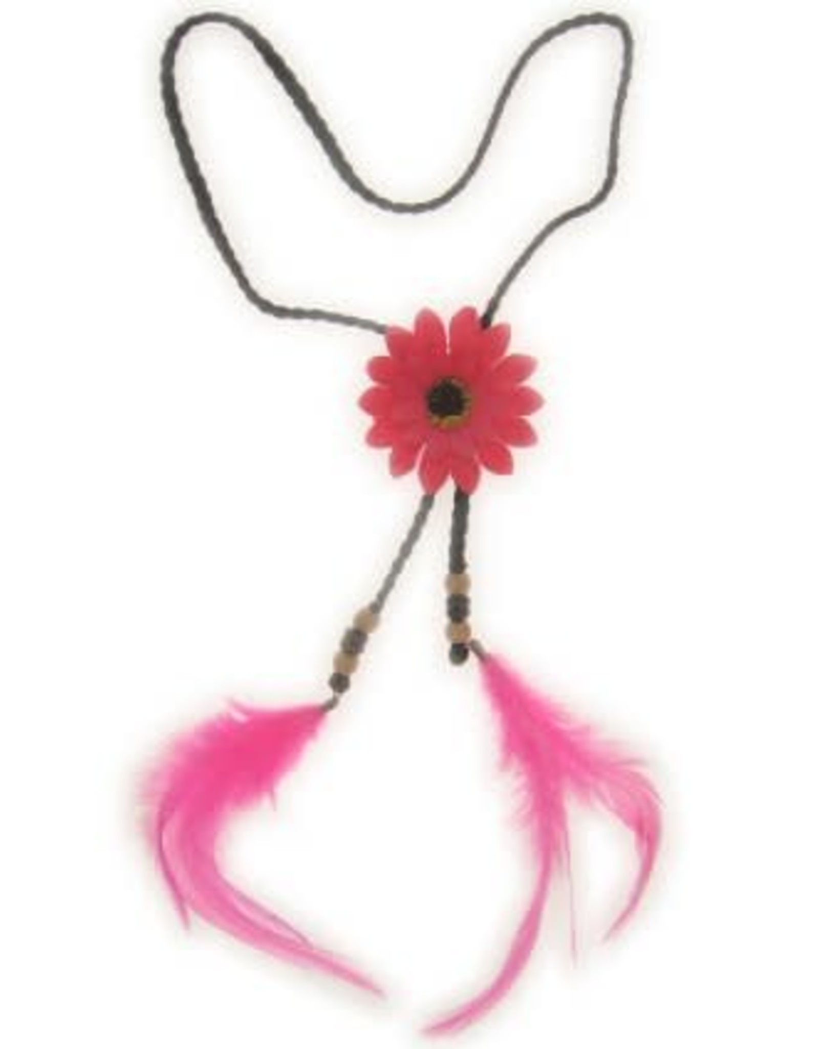 Hoofdbandje hippie / ibiza met bloem pink en veren