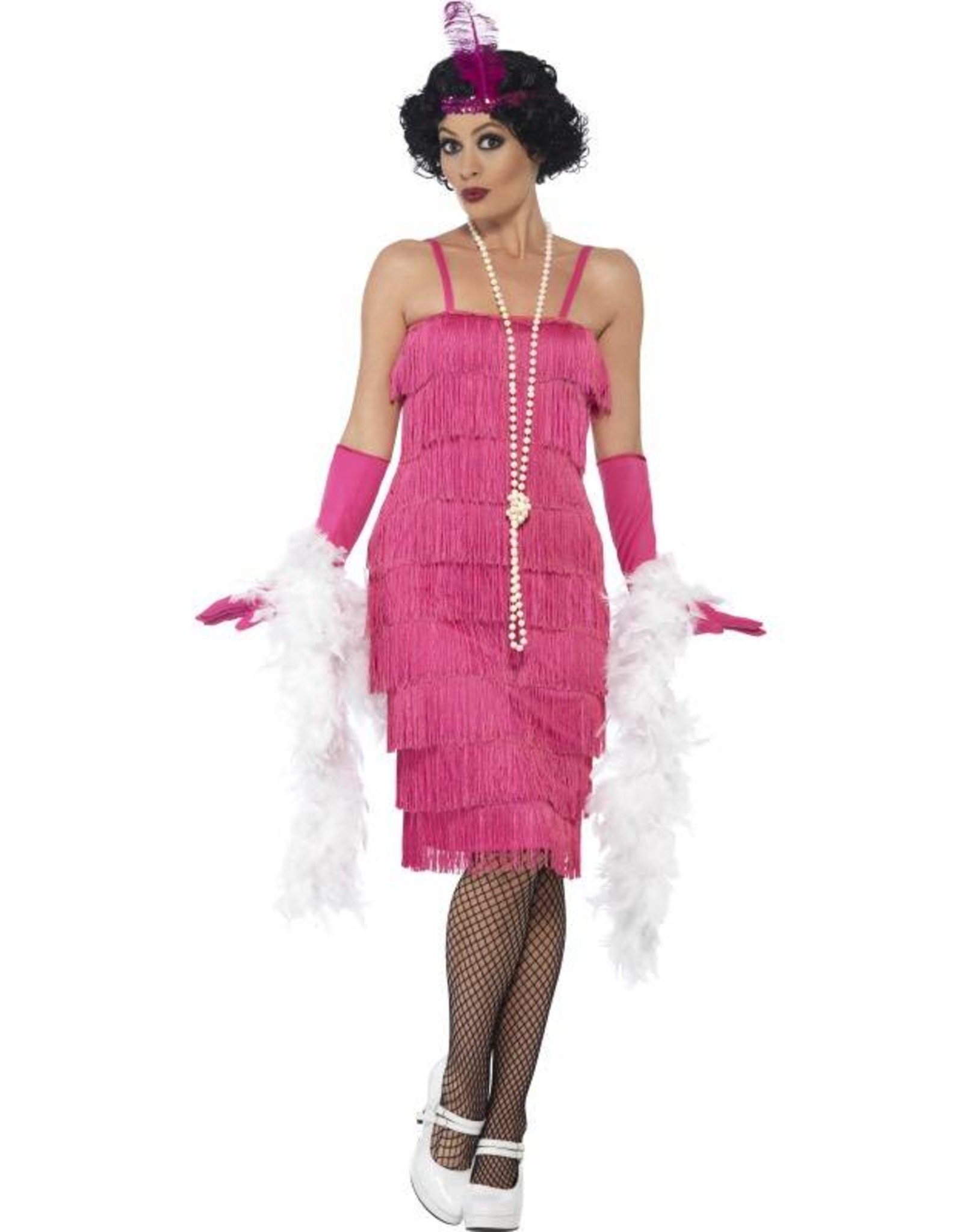 Lange Flapper Charleston jurk Pink - De verkleedzolder, voor al uw feestartikelen, verhuur en verkoop van kleding, en kostuums voor themafeest gala.