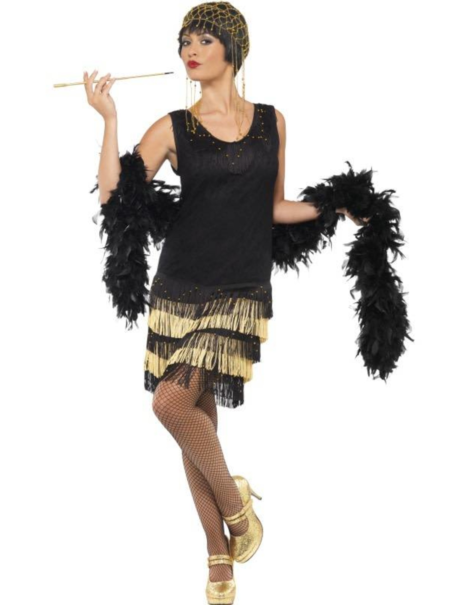 1920's Fringed Flapper Charleston Kostuum, Zwart