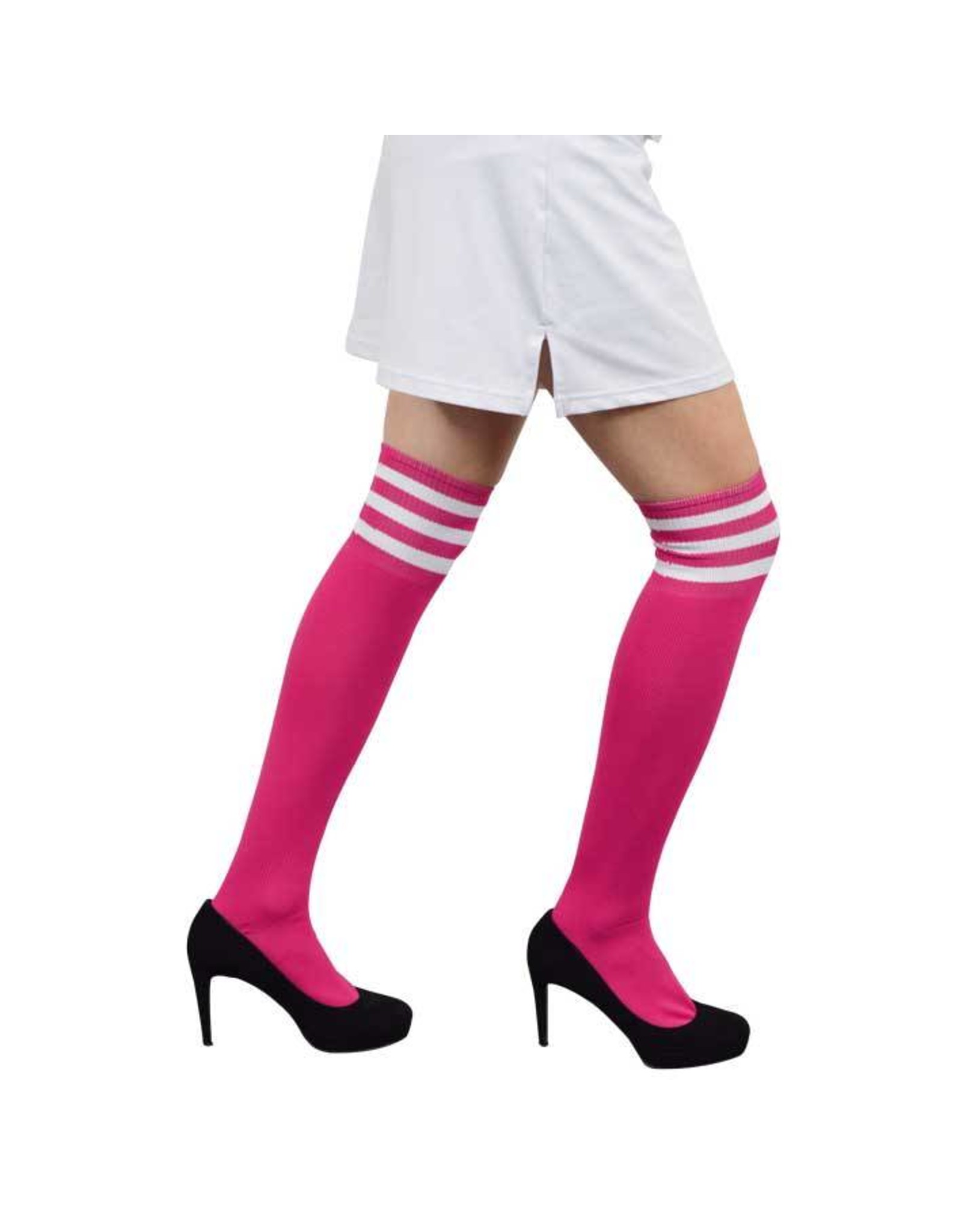 Cheerleaderkousen fluor pink/wit