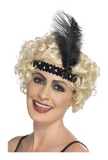 Flapper Hoofdband, Zwart met veer