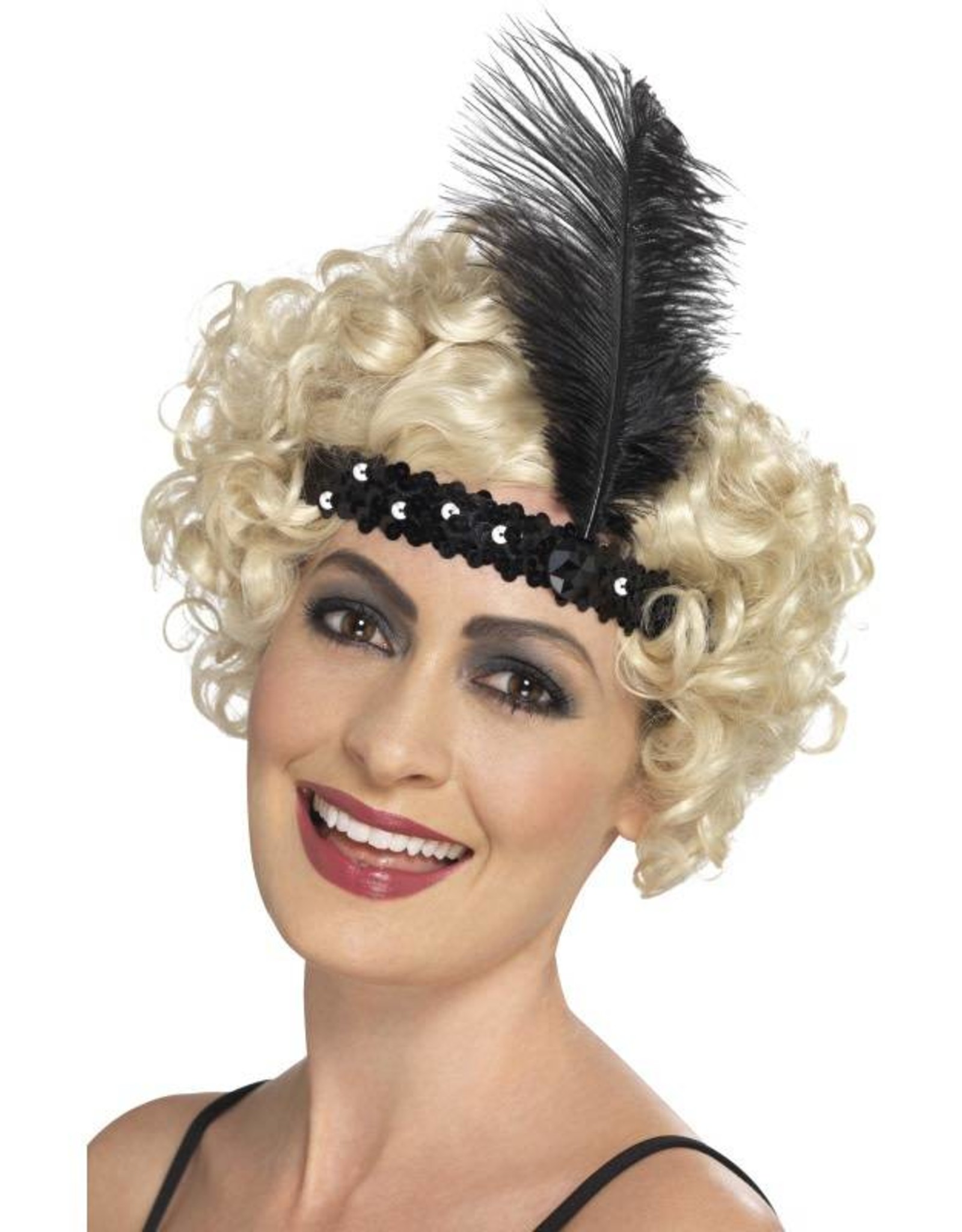 Flapper Hoofdband, Zwart met veer