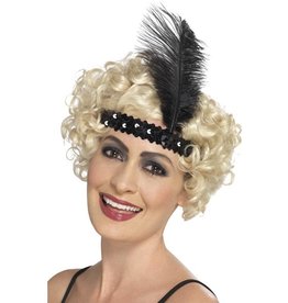 Flapper Hoofdband, Zwart met veer