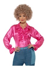 Satijnen Ruffle Blouse, pink