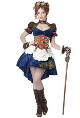 Steampunk Fantasy Dame Beige/Blauw