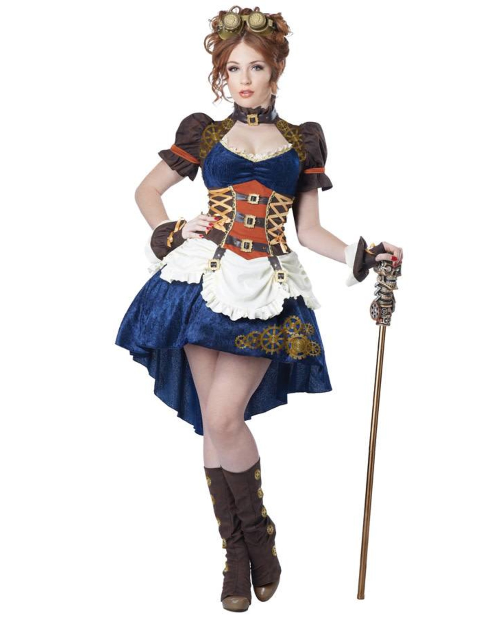 Steampunk Fantasy Dame Beige/Blauw