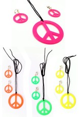 Peace ketting + oorbellen neon kleuren, assorti