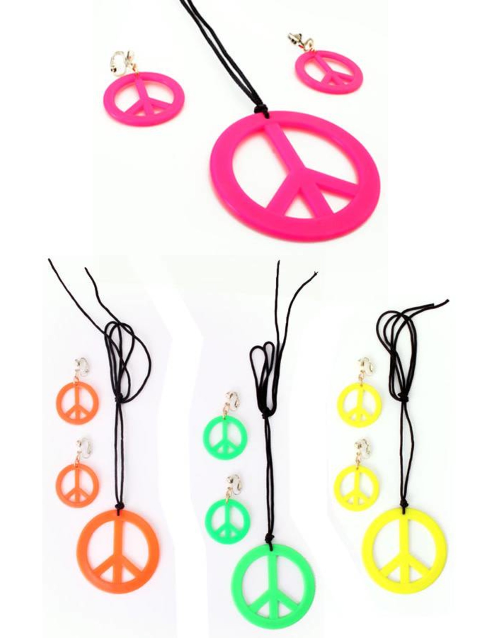 Peace ketting + oorbellen neon kleuren, assorti