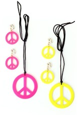 Peace ketting + oorbellen neon kleuren, assorti