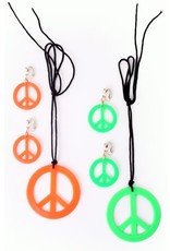 Peace ketting + oorbellen neon kleuren, assorti