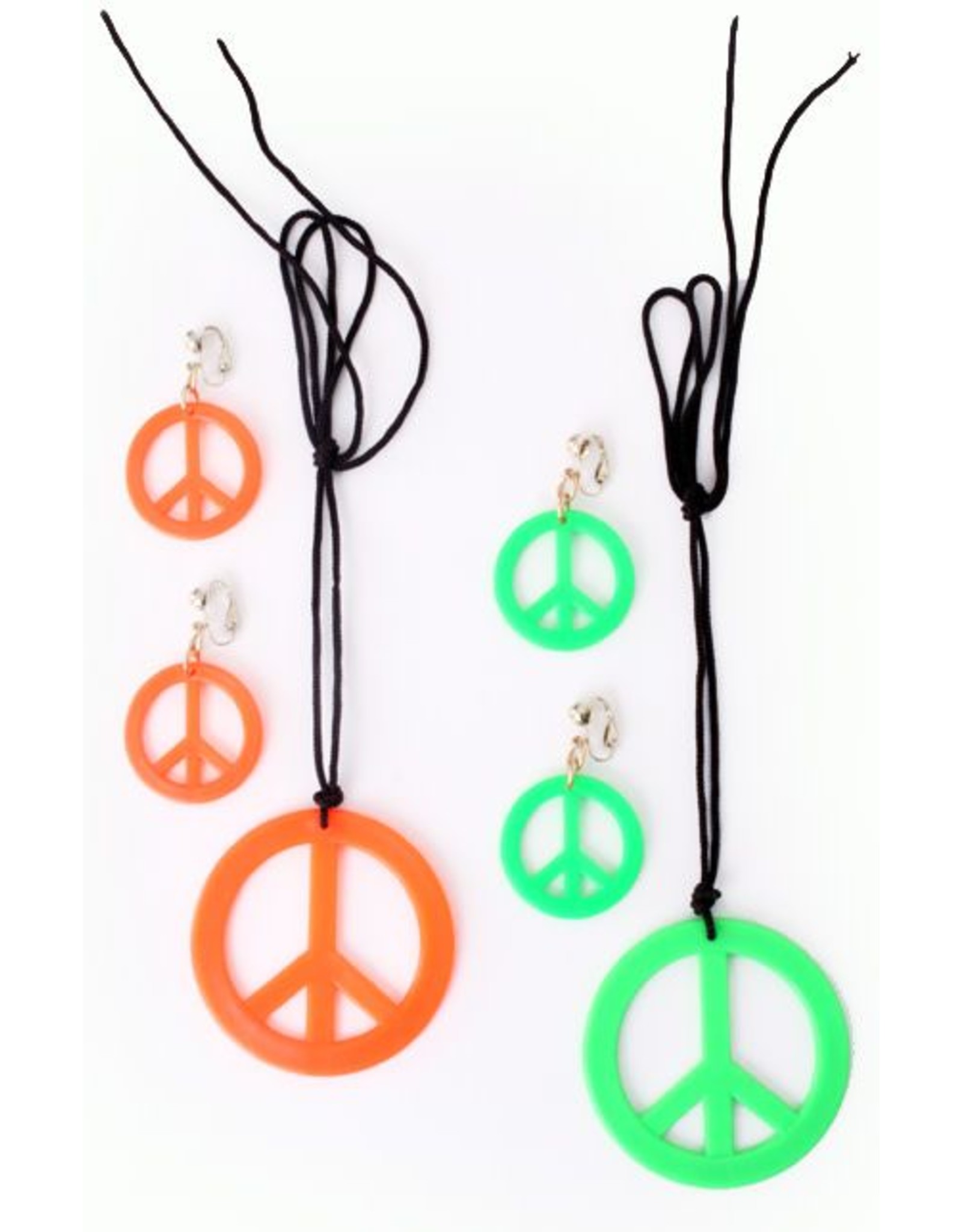 Peace ketting + oorbellen neon kleuren, assorti