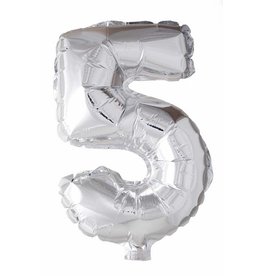 Folie ballon Cijfer 5 Zilver (40 cm)
