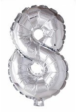 Folie ballon Cijfer 8 Zilver (40 cm)