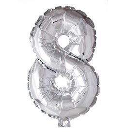 Folie ballon Cijfer 8 Zilver (40 cm)