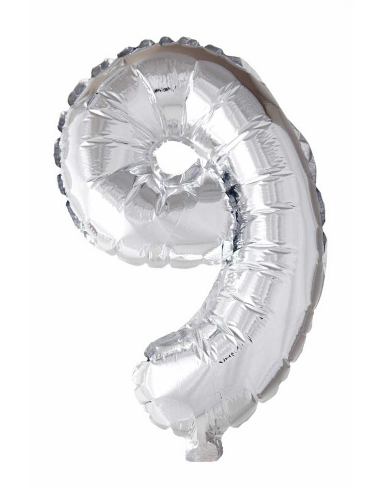 Folie ballon Cijfer 9 Zilver (40 cm)
