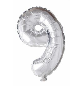 Folie ballon Cijfer 9 Zilver (40 cm)