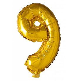 Folie ballon Cijfer 9 Goud (40 cm)