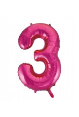 Folie ballon Cijfer 3 Roze (92 cm)