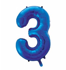 Folie ballon Cijfer 3 Blauw (92 cm)
