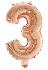 Folie Ballon Cijfer 3 Roze Goud (40 cm)