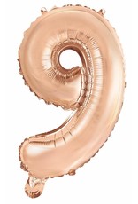 Folie Ballon Cijfer 9 Roze Goud (40 cm)
