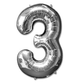Folie Ballon Cijfer 3 Zilver (92 Cm)