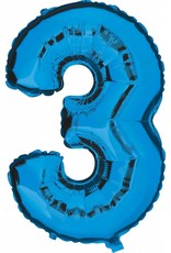 Folie Ballon Cijfer 3 Blauw (1 Meter)