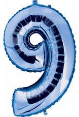 Folie Ballon Cijfer 9 Blauw (1 Meter)