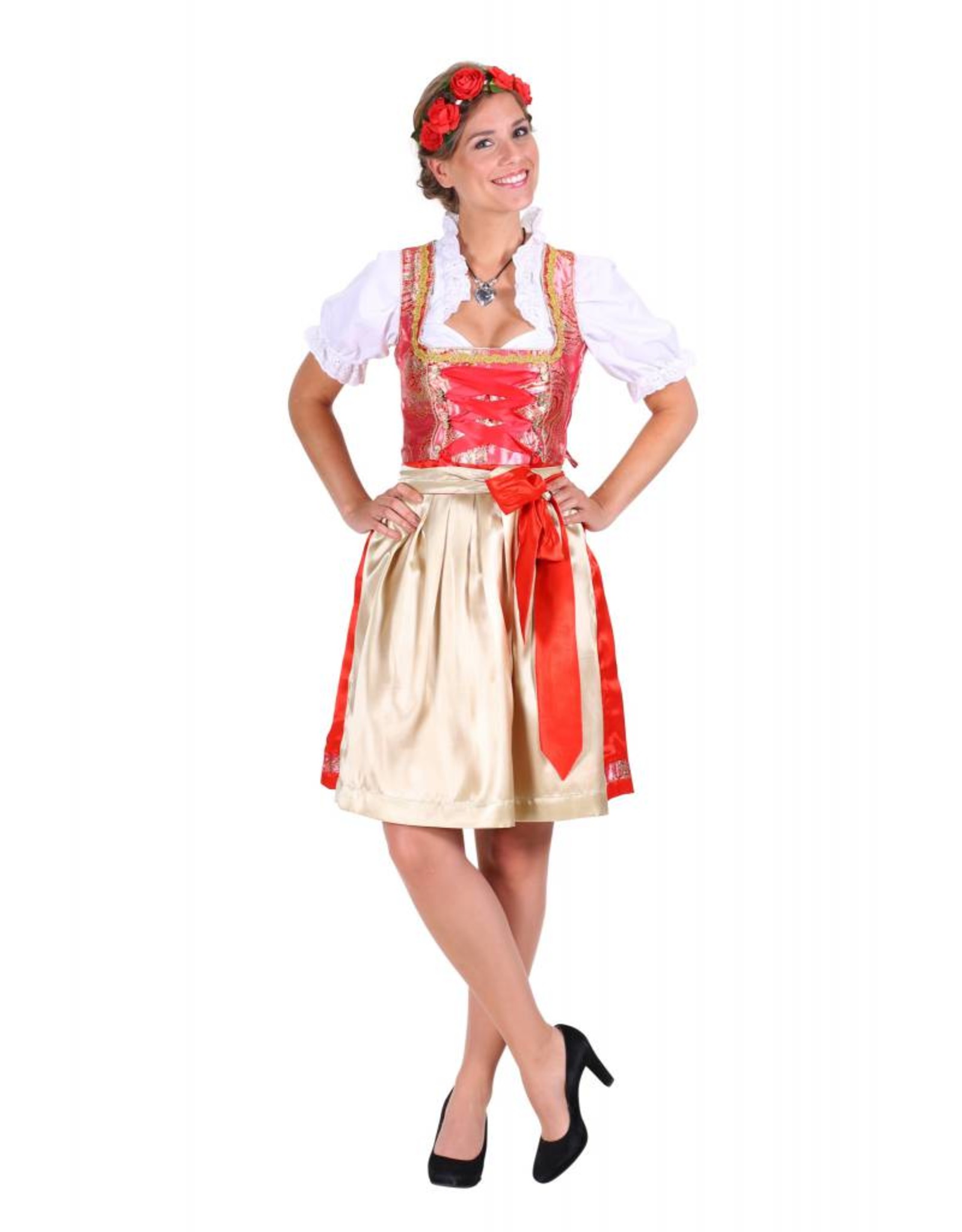 Dirndl jurk ''Viktoria'', Rood-Goud