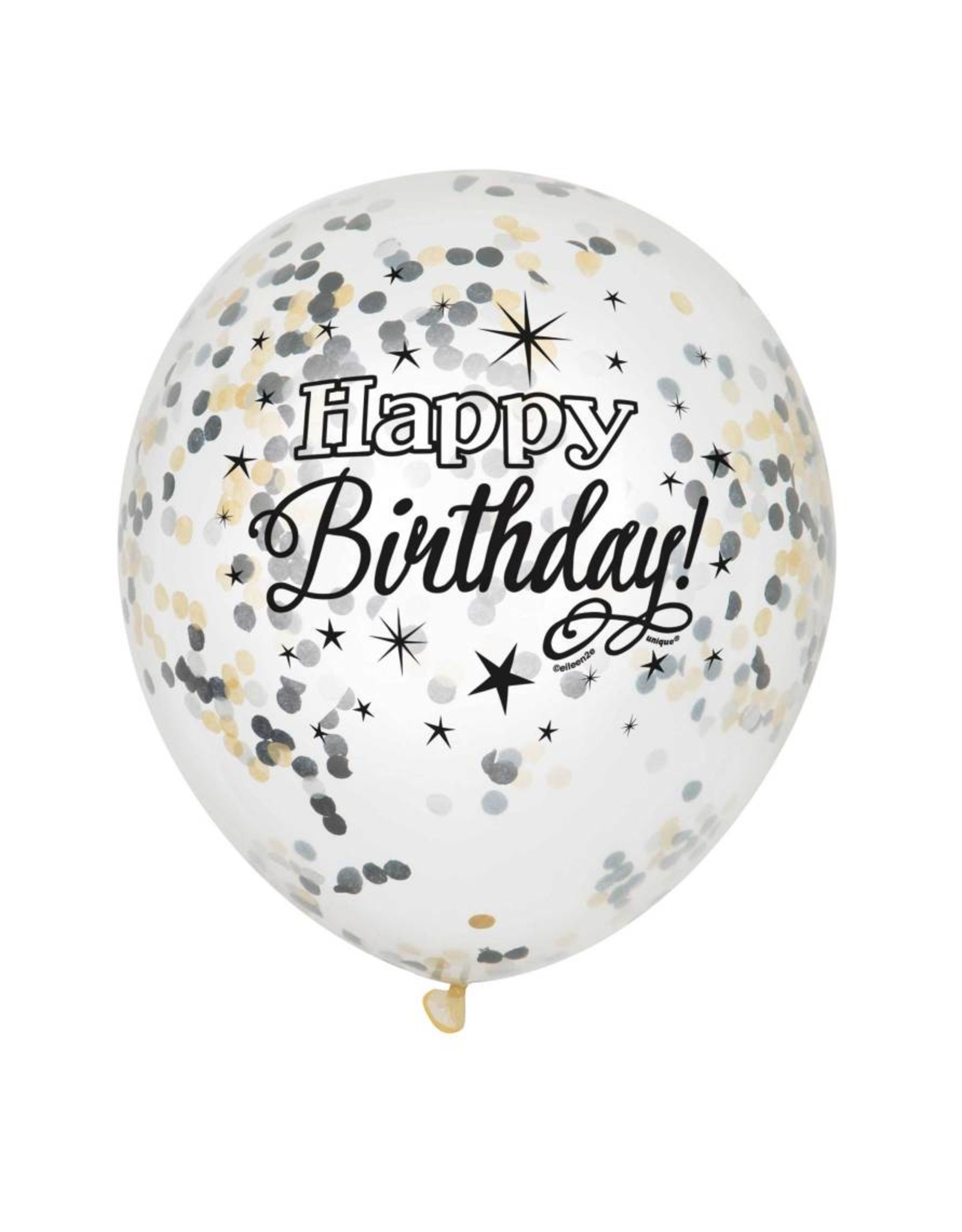 Glitter Ballon Happy Birthday met Confetti, Zwart, Goud (30 cm, 6 stuks)