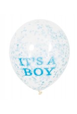 Ballon Transparant It's a Boy met blauwe confetti (30 cm, 6 stuks)