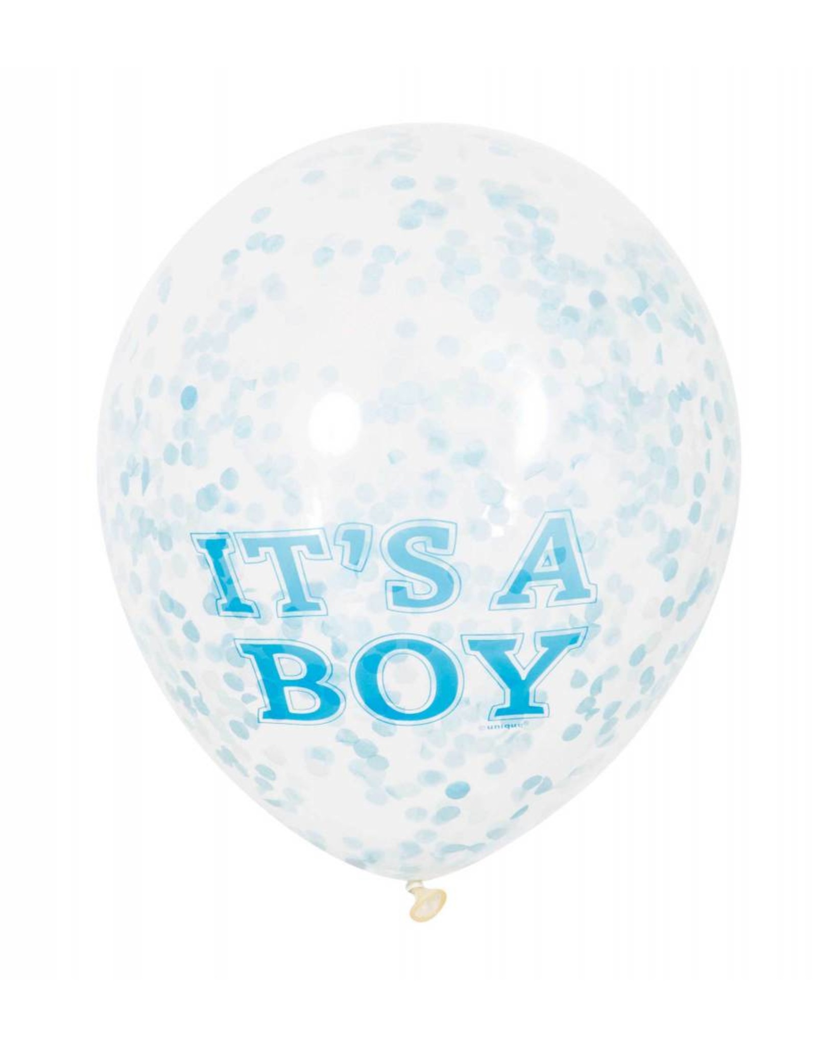 Ballon Transparant It's a Boy met blauwe confetti (30 cm, 6 stuks)