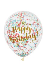 Glitter Ballon Happy Birthday met Confetti, Multi (30 cm, 6 stuks)