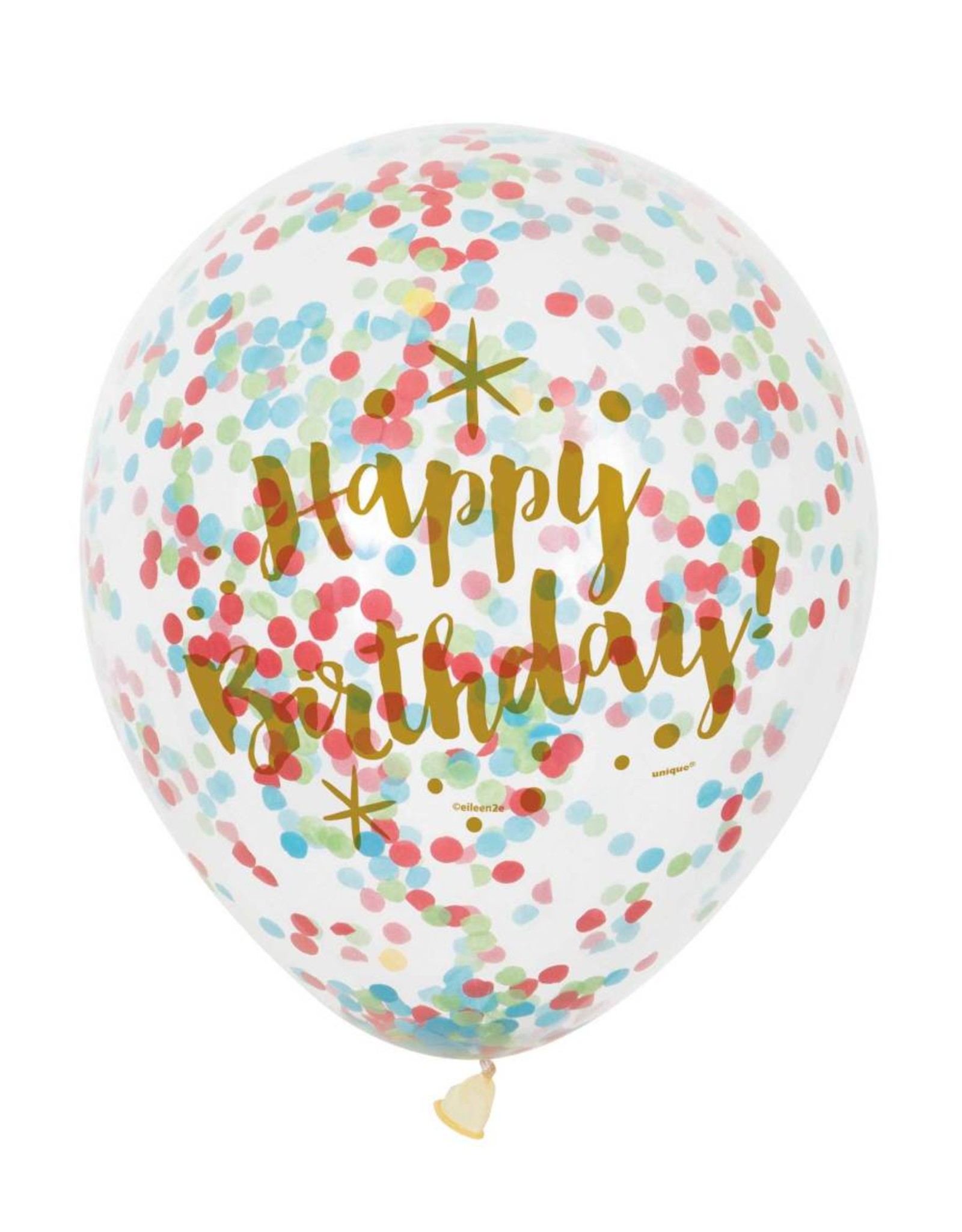Glitter Ballon Happy Birthday met Confetti, Multi (30 cm, 6 stuks)