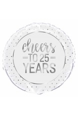 Folieballon Cheers to 25 Years, Silver (45 cm)