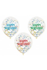 Ballon Transparant Happy Birthday met Confetti Assorti (30 cm, 6 stuks)