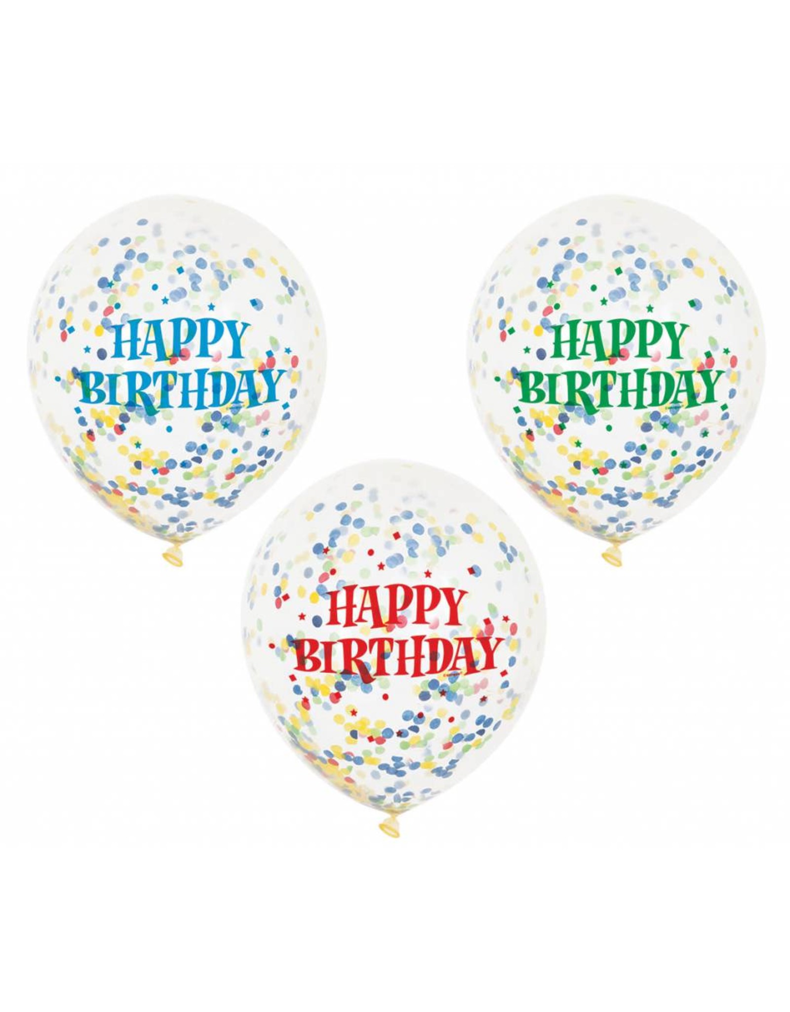 Ballon Transparant Happy Birthday met Confetti Assorti (30 cm, 6 stuks)