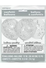 Ballon Transparant met Zilveren Confetti (30 cm, 6 stuks)