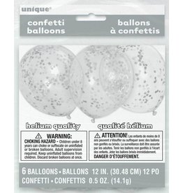 Ballon Transparant met Zilveren Confetti (30 cm, 6 stuks)