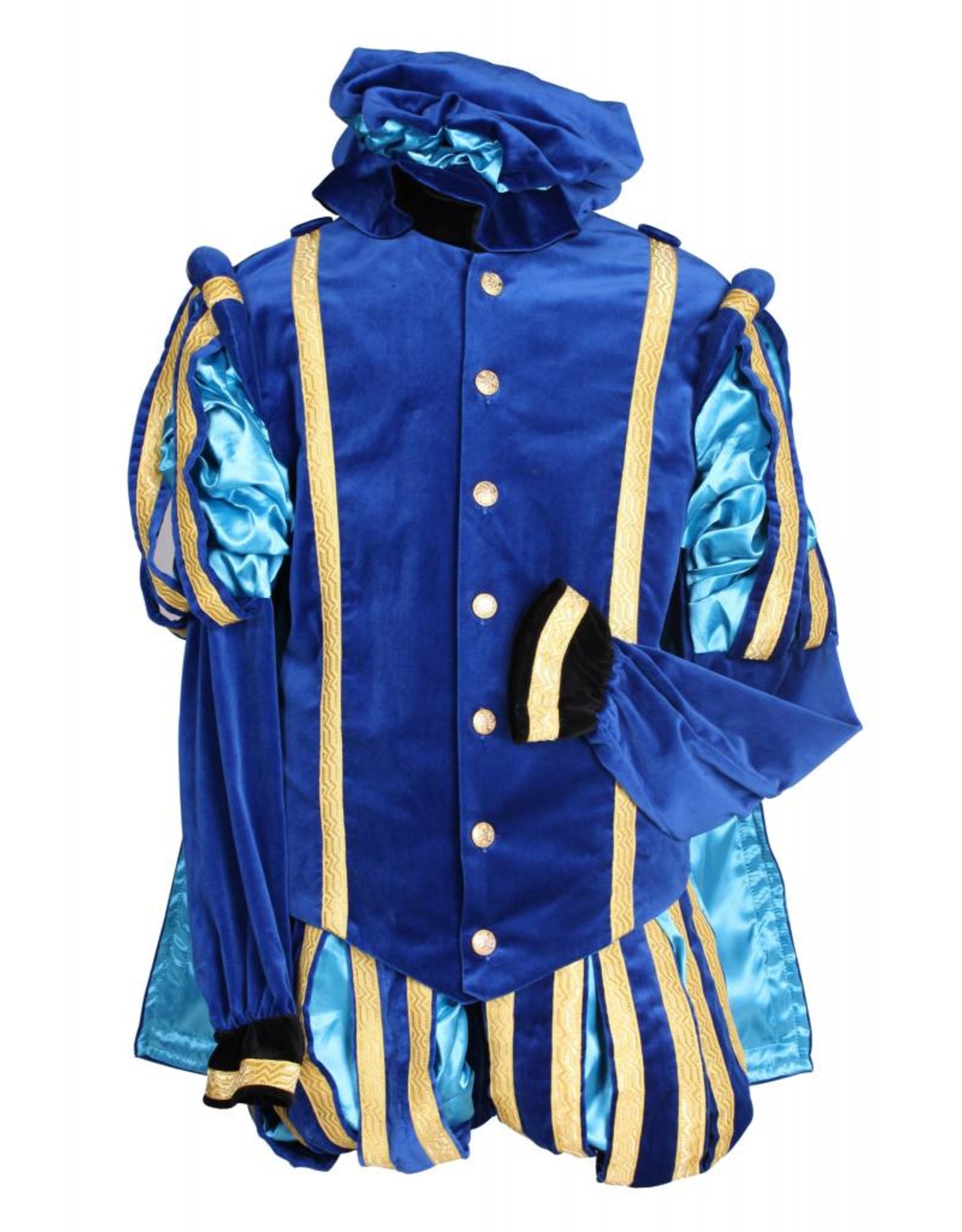Piet fluweel luxe met cape "Malaga", Blauw-Turquoise