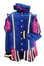 Piet fluweel luxe met cape "Malaga", Blauw-Roze