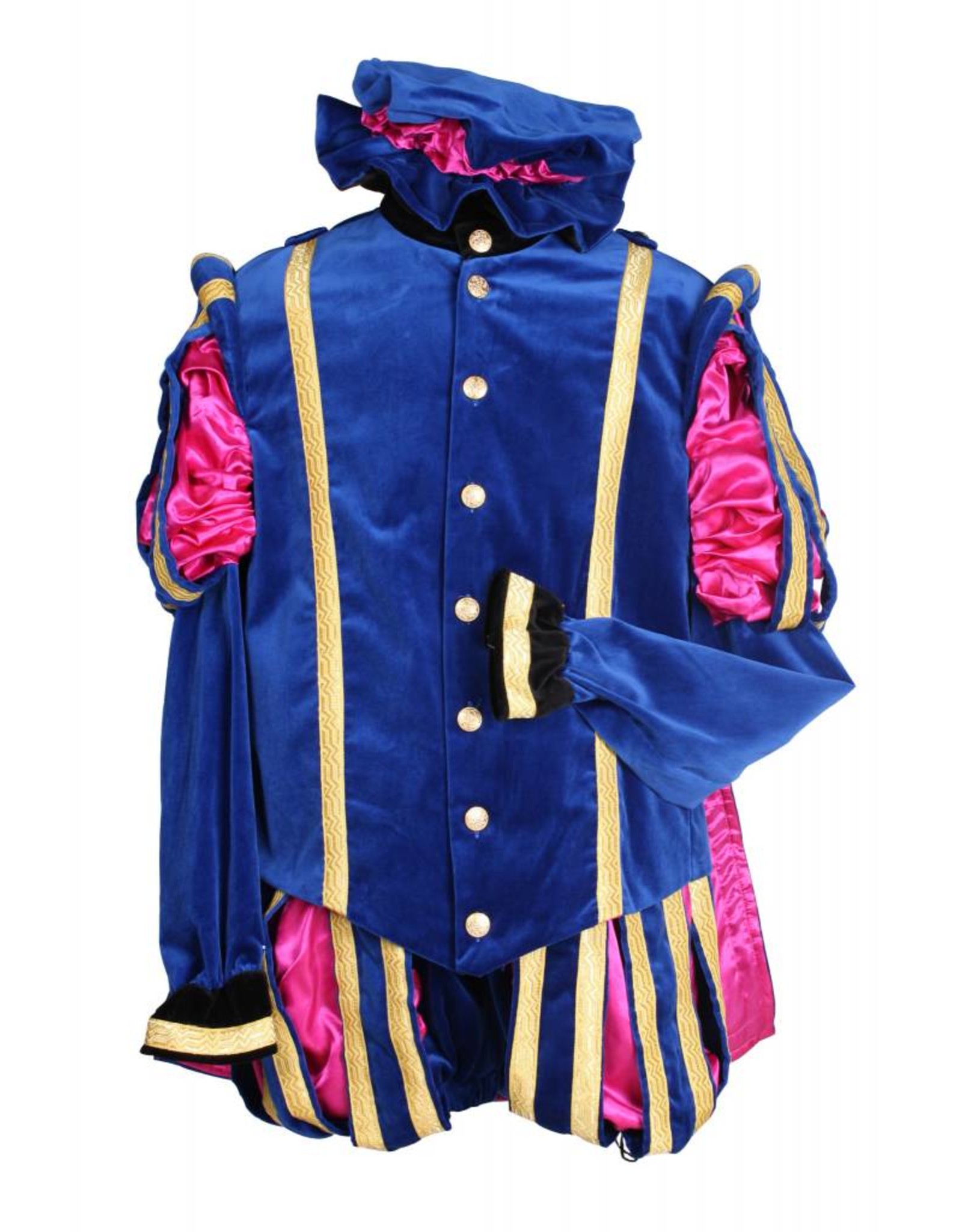 Piet fluweel luxe met cape "Malaga", Blauw-Roze