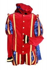 Piet fluweel luxe met cape "Malaga", Rood-Blauw