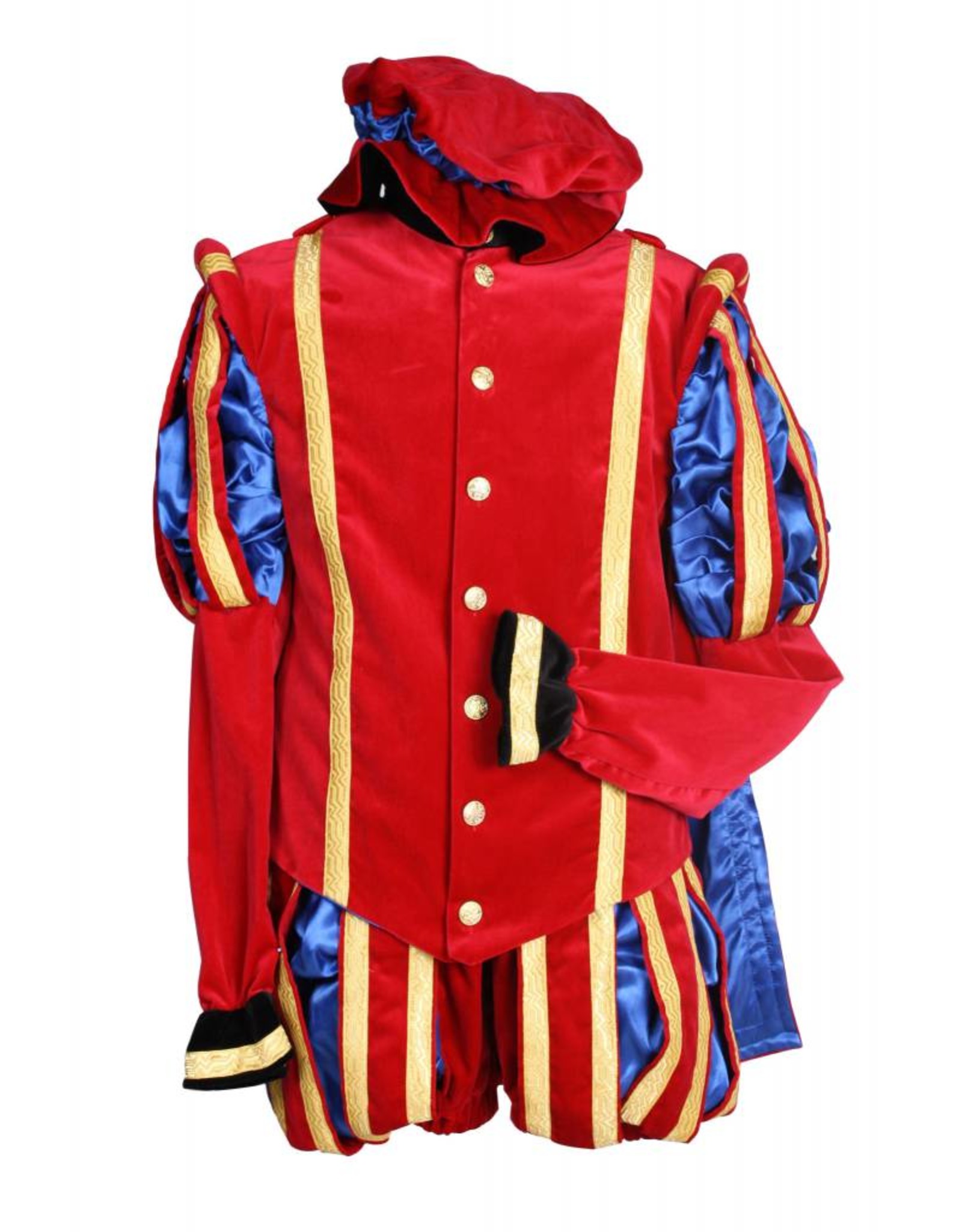 Piet fluweel luxe met cape "Malaga", Rood-Blauw