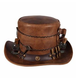 Hoge hoed leer "Steampunk deluxe" , Bruin