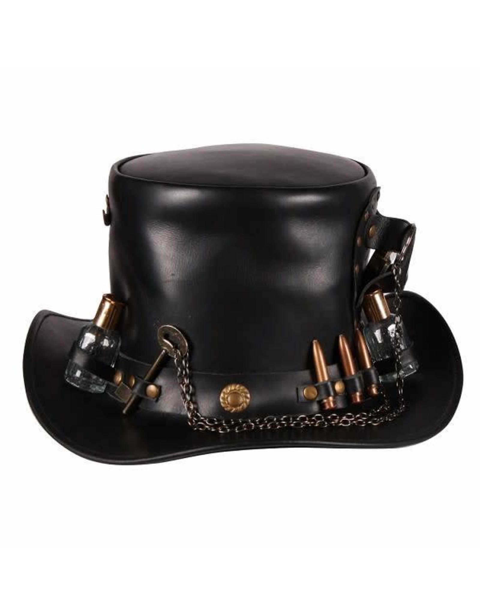 Hoge hoed leer "Steampunk deluxe" , Zwart