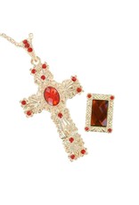 Sinterklaas, Kruis met ketting en ring luxe (set), Goud-Rood