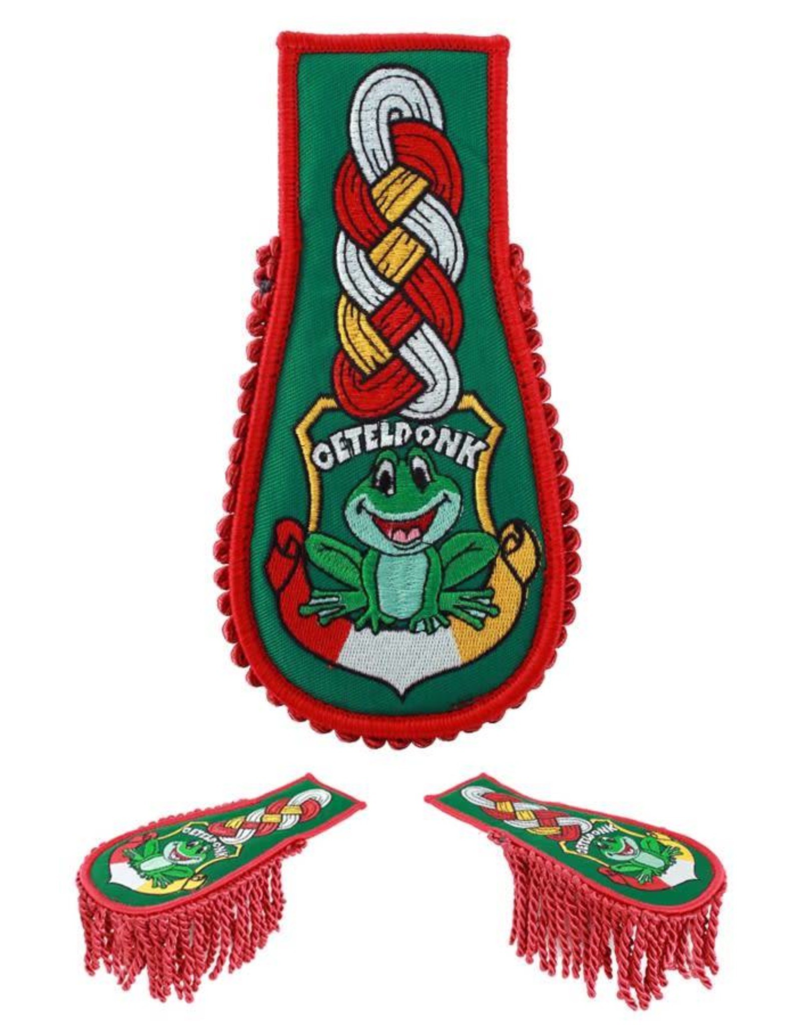 Set schouder epaulette, rood-wit-geel, Oeteldonk 9.5x17 cm